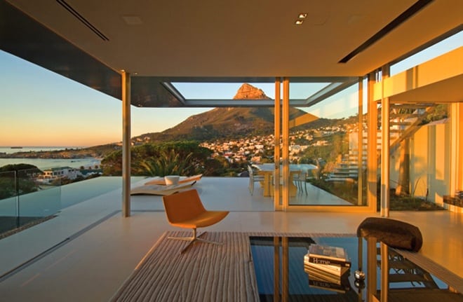 Modern office interior with mountain view